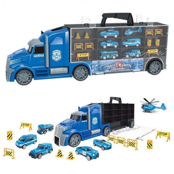 Caminhão Maleta Carreta Porta Carrinhos Hot 6 Veículos 10 Acessórios - Dm Toys