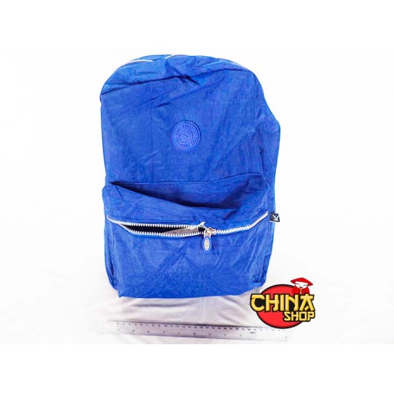 Mochila de Nylon Lisa Azul com 2 Zíperes