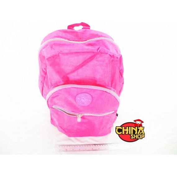 Mochila de Nylon Lisa Rosa com 3 Zíperes